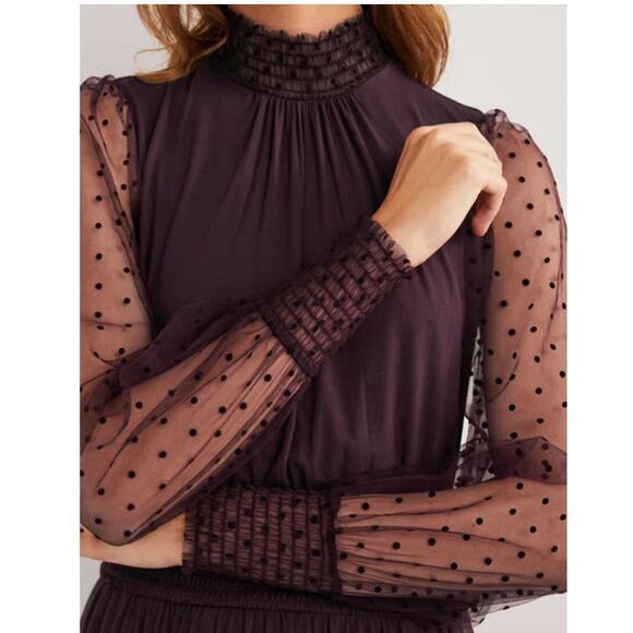 Boden Plum Tulle Sleeve Midi Dress in Fig Size 14 NWT - Picture 3 of 16